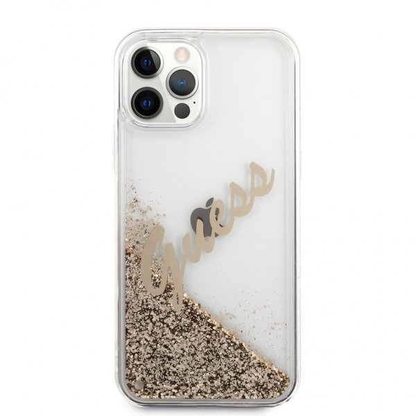 Guess iPhone 12/iPhone 12 Pro Skal Liquid Glitter Vintage Guld