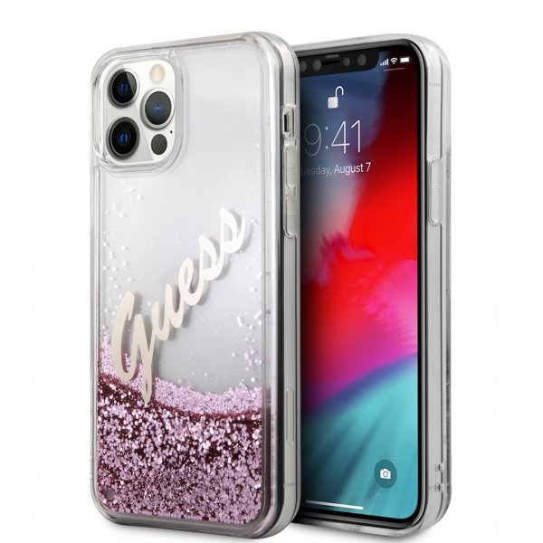 Guess iPhone 12/iPhone 12 Pro Skal Liquid Glitter Vintage Rosa