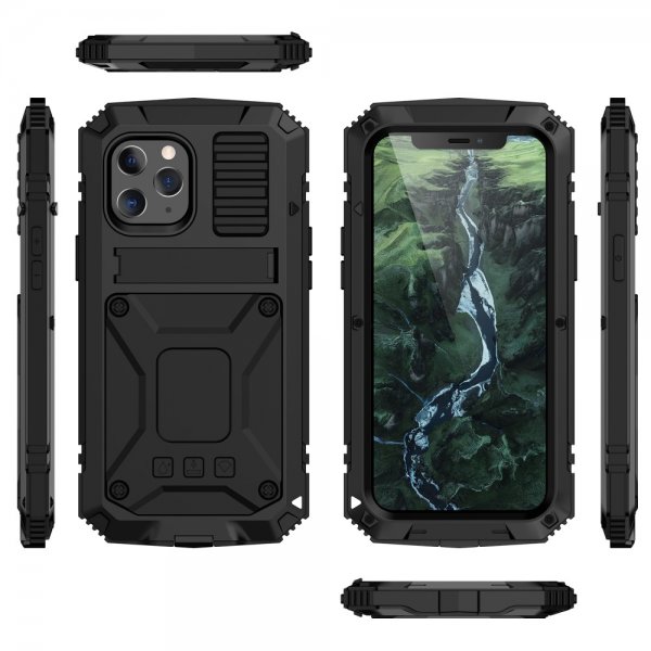 R-JUST iPhone 12/iPhone 12 Pro Skal Metall Stöttåligt Svart