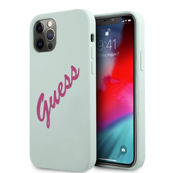 Guess iPhone 12/iPhone 12 Pro Skal Vintage Silicone Script Blå