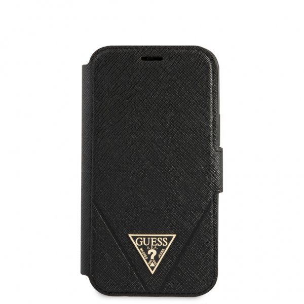 Guess iPhone 12 Mini Fodral Gold Triangle Saffiano Svart