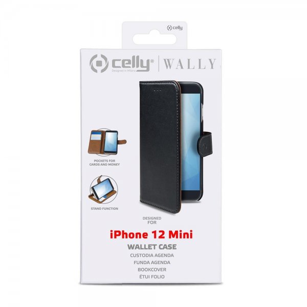 Celly iPhone 12 Mini Fodral Wally Wallet Case Svart
