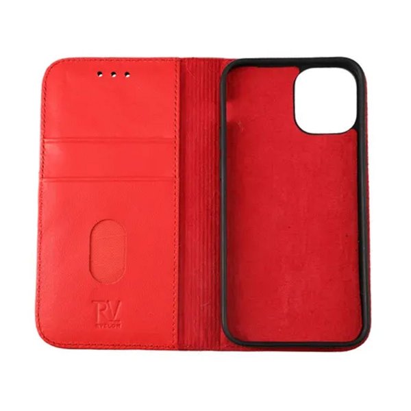 Rvelon iPhone 12 Mini Fodral Äkta Läder Röd
