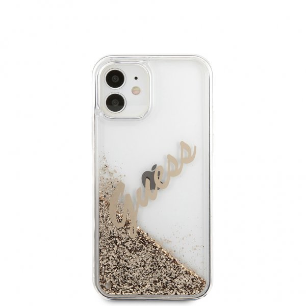 Guess iPhone 12 Mini Skal Liquid Glitter Vintage Guld