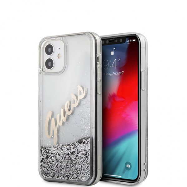 Guess iPhone 12 Mini Skal Liquid Glitter Vintage Silver