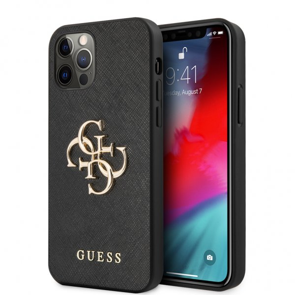 Guess iPhone 12 Pro Max Skal 4G Logo Saffiano Svart