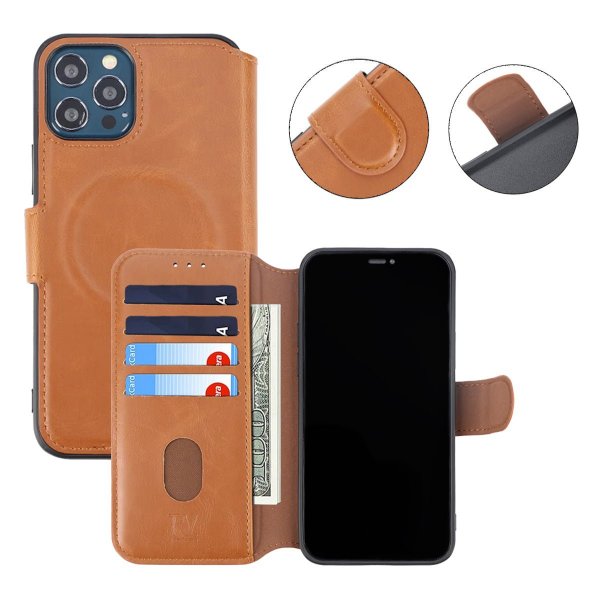 Rvelon iPhone 12/iPhone 12 Pro Fodral Utfällbart Kortfack Brun