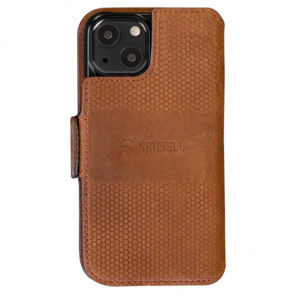 Krusell iPhone 13 Fodral Leather PhoneWallet Cognac