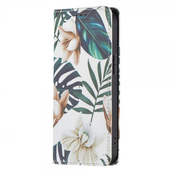 iPhone 13 Pro Fodral Flip Motiv Blad och Blommor