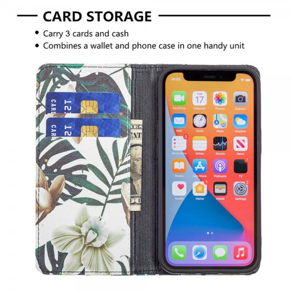 iPhone 13 Pro Fodral Flip Motiv Blad och Blommor