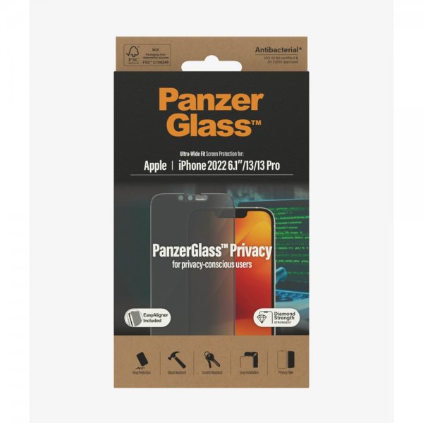 PanzerGlass iPhone 13/iPhone 13 Pro/iPhone 14 Skärmskydd Ultra-Wide Fit Privacy EasyAligner