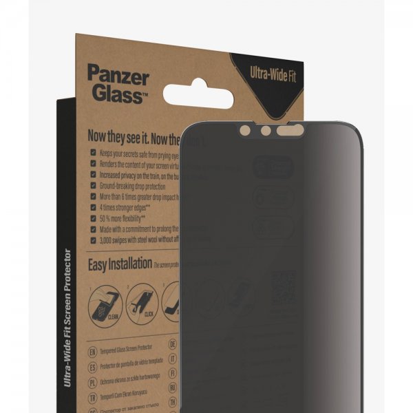 PanzerGlass iPhone 13/iPhone 13 Pro/iPhone 14 Skärmskydd Ultra-Wide Fit Privacy EasyAligner