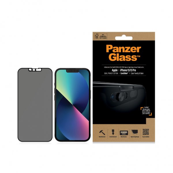 PanzerGlass iPhone 13/iPhone 13 Pro Skärmskydd Edge-to-Edge CamSlider Privacy