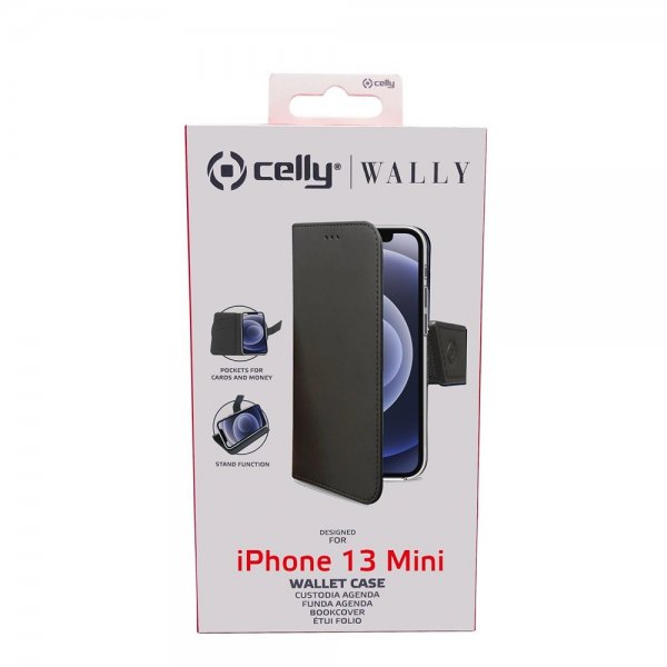 Celly iPhone 13 Mini Fodral Wally Wallet Case Svart