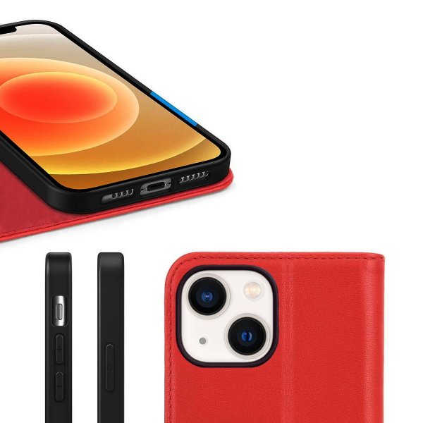 Rvelon iPhone 13 Mini Fodral Äkta Läder Röd