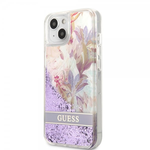 Guess iPhone 13 Mini Skal Liquid Glitter Flower Pattern Lila