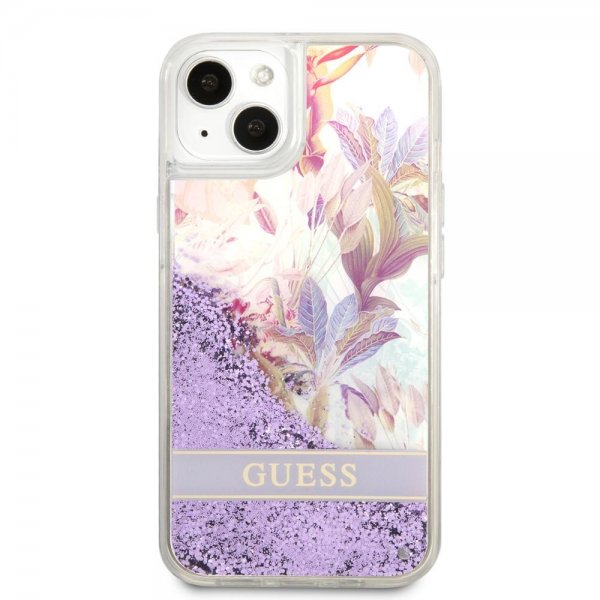 Guess iPhone 13 Mini Skal Liquid Glitter Flower Pattern Lila