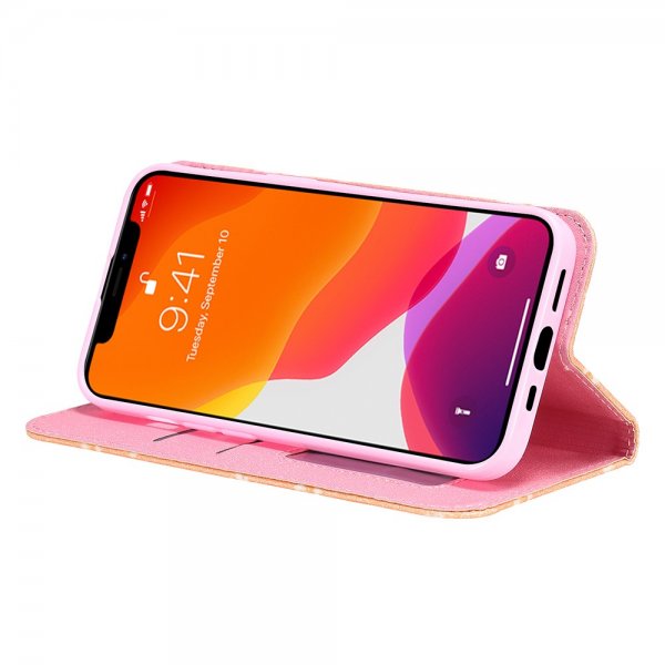 iPhone 13 Pro Fodral Glitter Blommönster Orange