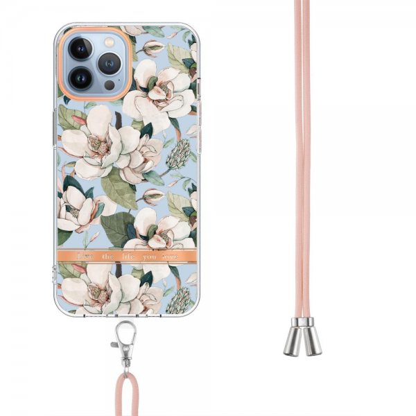 iPhone 13 Pro Max Skal Blommönster Strap Grön Gardenia