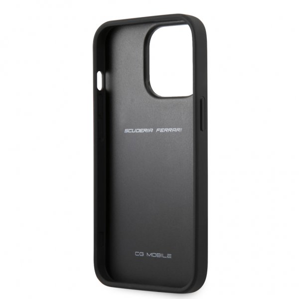Ferrari iPhone 13 Pro Max Skal Carbon Effect Metal Logo Vertical Stripe Svart