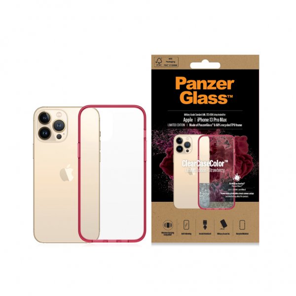 PanzerGlass iPhone 13 Pro Max Skal ClearCase Color Strawberry