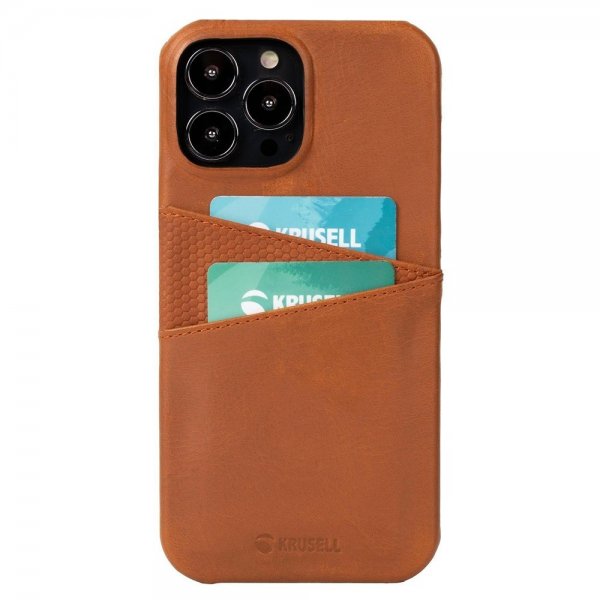 Krusell iPhone 13 Pro Max Skal Leather CardCover Cognac Brown