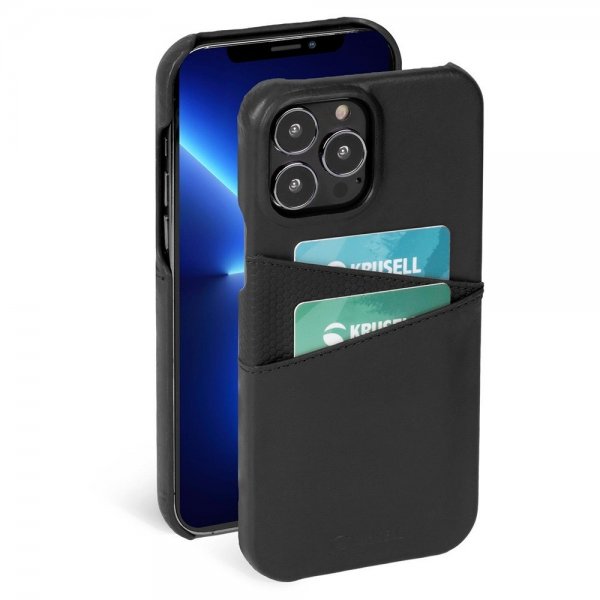 Krusell iPhone 13 Pro Max Skal Leather CardCover Vintage Black