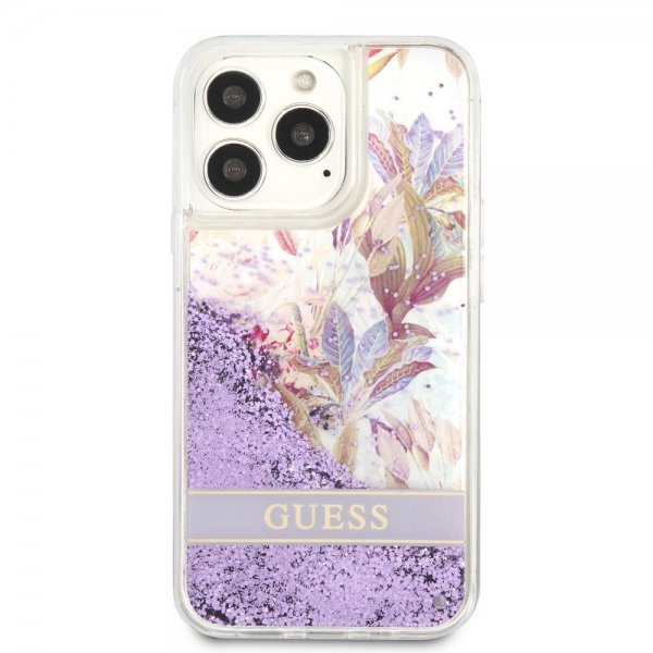 Guess iPhone 13 Pro Max Skal Liquid Glitter Flower Pattern Lila