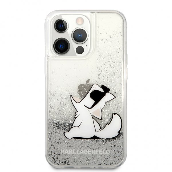 Karl Lagerfeld iPhone 13 Pro Max Skal Liquid Glitter Choupette Silver