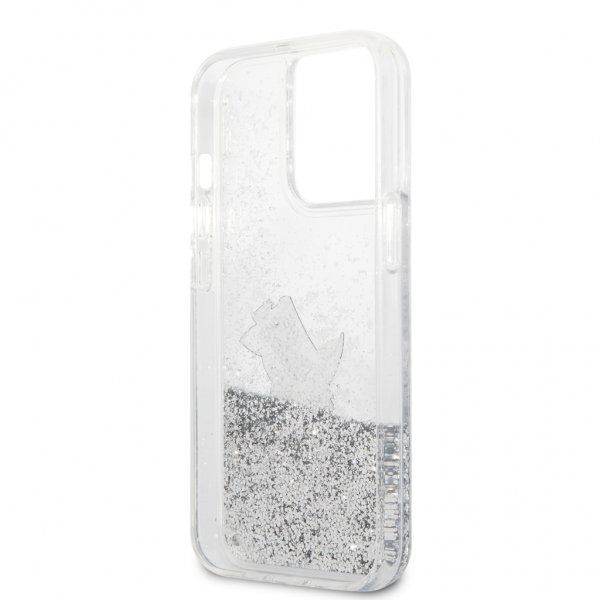 Karl Lagerfeld iPhone 13 Pro Max Skal Liquid Glitter Choupette Silver
