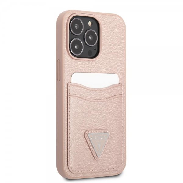 Guess iPhone 13 Pro Max Skal Saffiano Double Cardslot Rosa