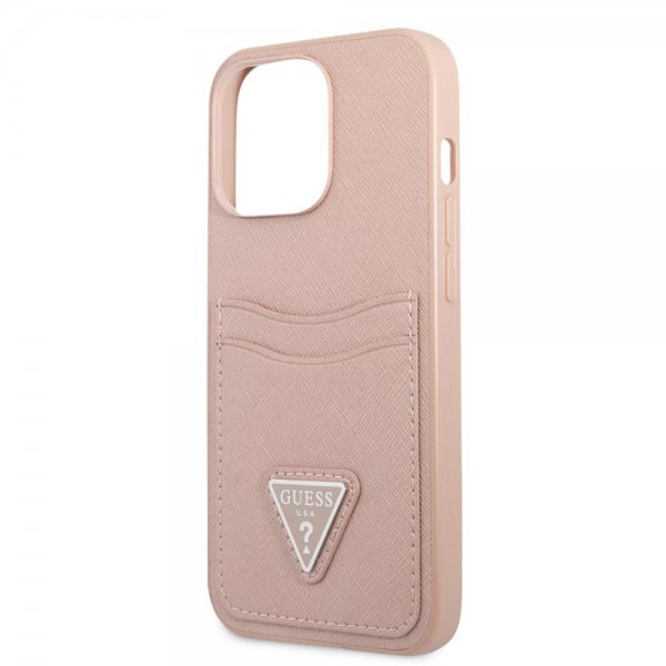 Guess iPhone 13 Pro Max Skal Saffiano Double Cardslot Rosa