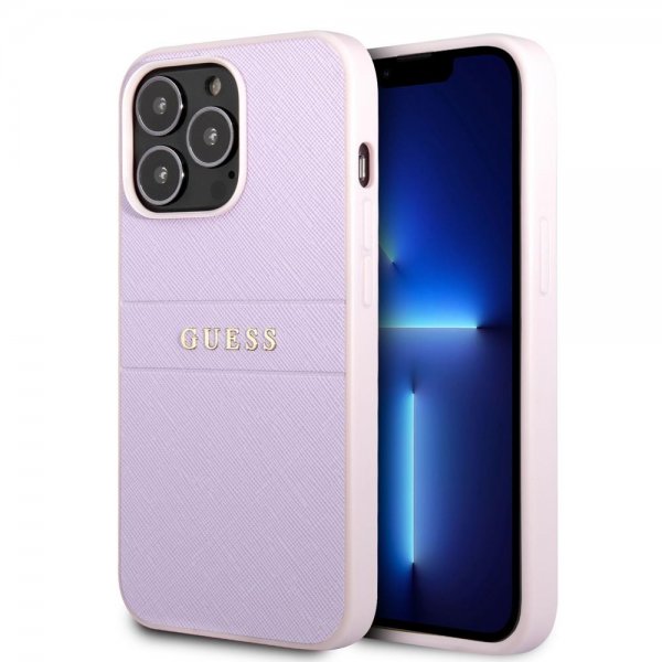 Guess iPhone 13 Pro Max Skal Saffiano Metal Logo Lila