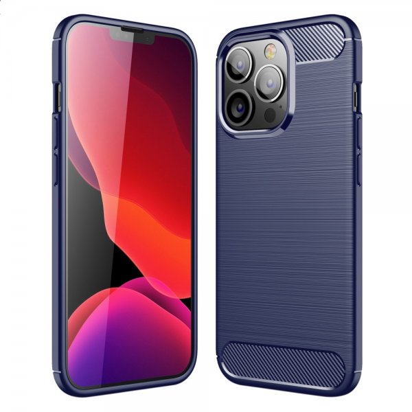 iPhone 13 Pro Skal Borstad Kolfibertextur Blå