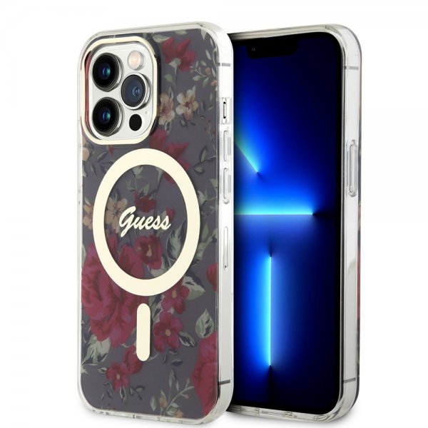 Guess iPhone 13 Pro Skal Flower MagSafe Kaki