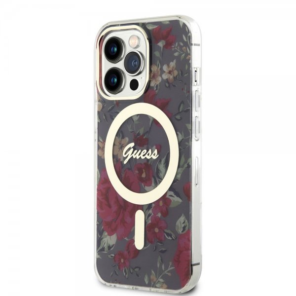 Guess iPhone 13 Pro Skal Flower MagSafe Kaki