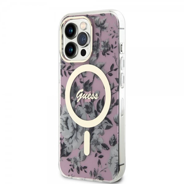 Guess iPhone 13 Pro Skal Flower MagSafe Rosa
