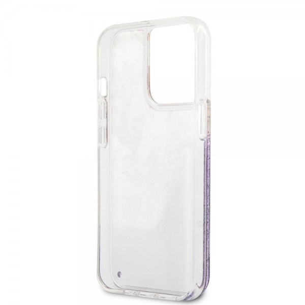 Guess iPhone 13 Pro Skal Liquid Glitter Flower Pattern Lila