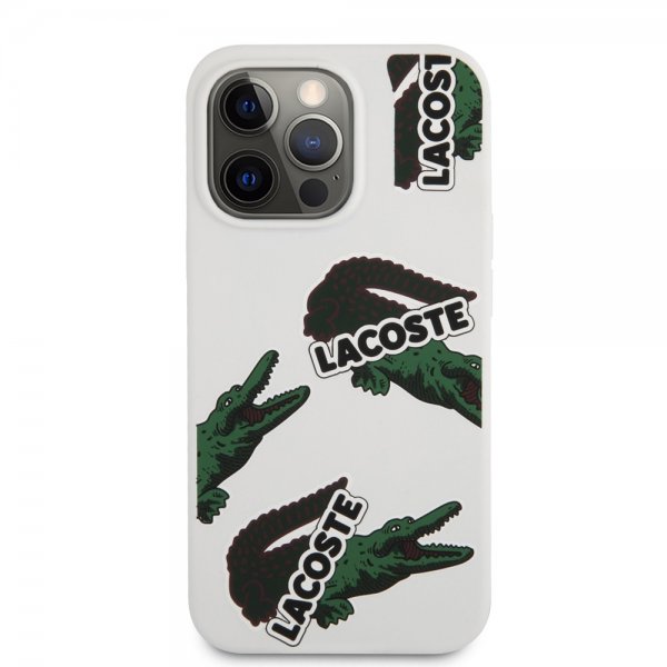 Lacoste iPhone 13 Pro Skal Liquid Silicone Allover Pattern Vit