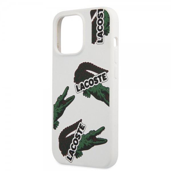 Lacoste iPhone 13 Pro Skal Liquid Silicone Allover Pattern Vit