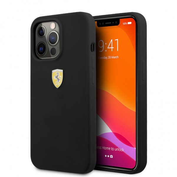 Ferrari iPhone 13 Pro Skal Liquid Silicone Metal Logo Svart