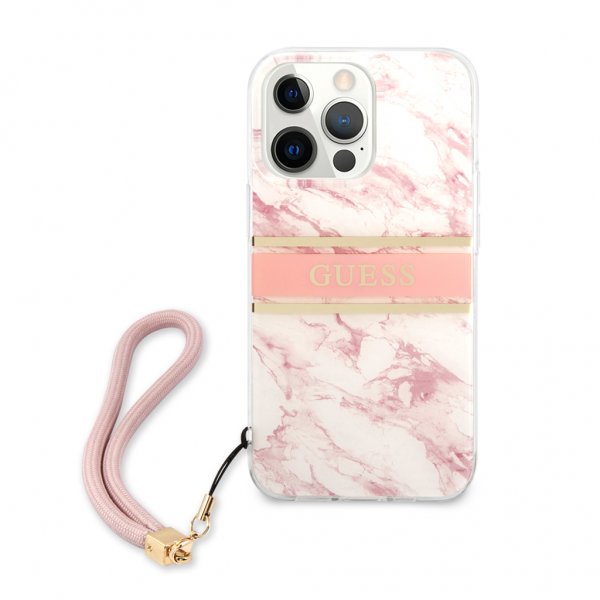 Guess iPhone 13 Pro Skal Marble Design Stripe Rosa