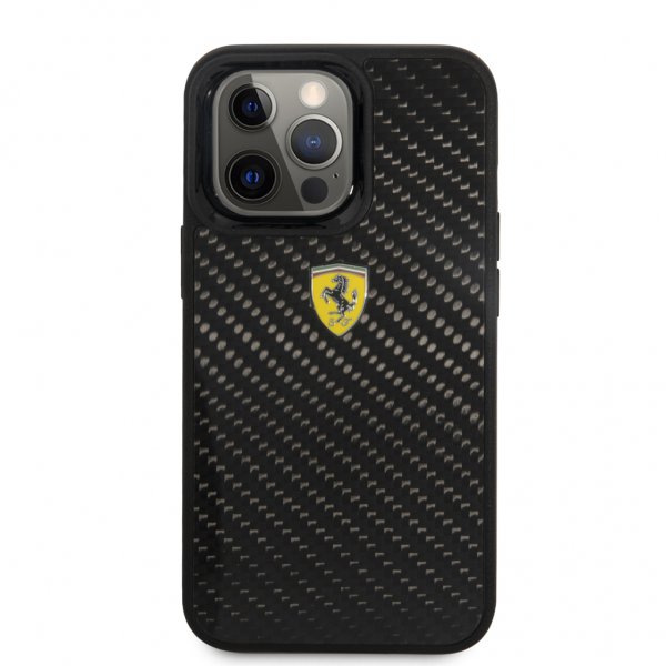 Ferrari iPhone 13 Pro Skal Real Carbon Metal Logo Svart