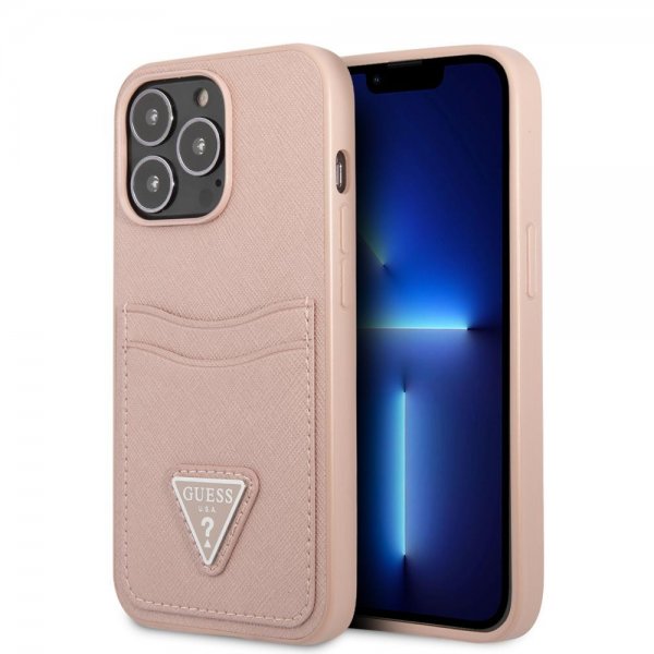 Guess iPhone 13 Pro Skal Saffiano Double Cardslot Rosa