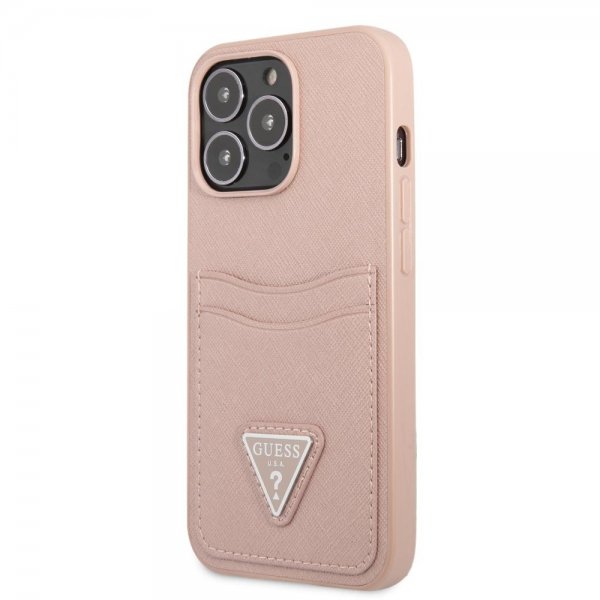Guess iPhone 13 Pro Skal Saffiano Double Cardslot Rosa