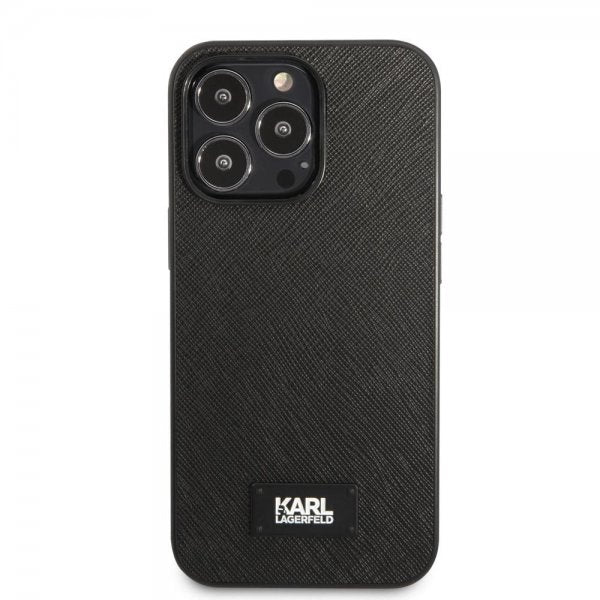 Karl Lagerfeld iPhone 13 Pro Skal Saffiano Metal Plaque Svart