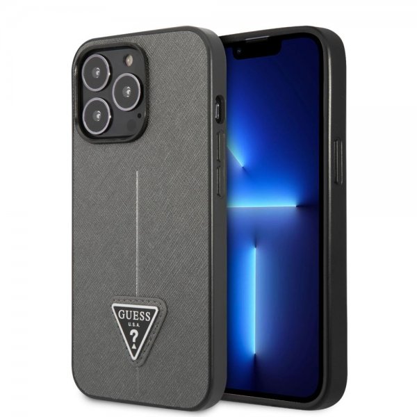 Guess iPhone 13 Pro Skal Saffiano Metal Triangle Silver