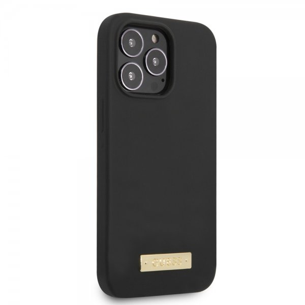 Guess iPhone 13 Pro Skal Silicone Metal Plate MagSafe Svart