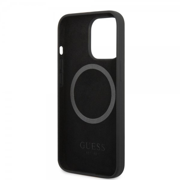 Guess iPhone 13 Pro Skal Silicone Metal Plate MagSafe Svart