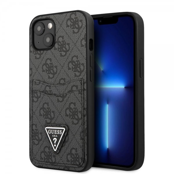 Guess iPhone 13 Skal Double Cardslot Metal Triangle Svart
